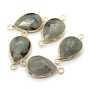 Faceted labradorite drop pendant with dual gold connectors for DIY jewelry making