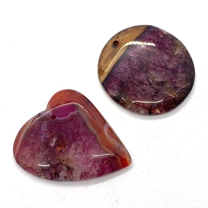 Natural striped agate stone pendants in round and heart shapes for DIY jewelry making