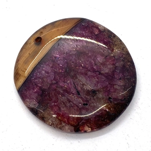 Polished purple natural agate and brown stone round pendant for DIY jewelry making