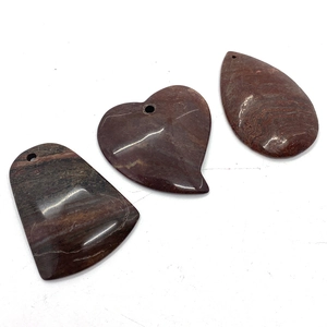 Natural agate stone pendant set with heart, teardrop and irregular shapes in dark red brown