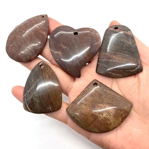 Natural agate stone pendant set with teardrop heart and fan shapes for DIY jewelry making