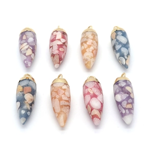 Ciondolo in Pietra Naturale a Proiettile Forma di Goccia d'Acqua Stile Terrazzo Con Cappuccio in Lega Dorata per Gioielli DIY Fai da Te Collana