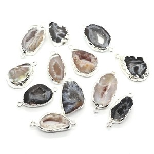 Natural druzy agate irregular pendants with silver plated edges and single bail loop