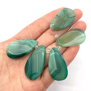 Natural striped green agate teardrop pendant beads for DIY jewelry necklace making