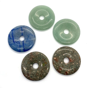 Five assorted 50mm natural aventurine and blue sodalite stone donut pendants for DIY necklaces