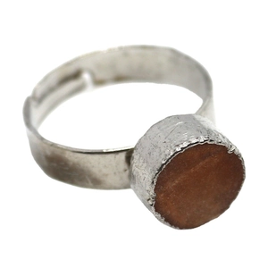 Minimalist adjustable silver ring featuring a round 10mm brown natural stone inlay