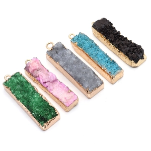 Natural Stone Crystal Druzy Rectangular Pendant With Metal Edging Gold Plated Charm For DIY Jewelry Making Necklaces Accessories