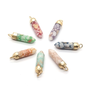 Hexagonal turquoise column pendants with gold caps for DIY jewelry making