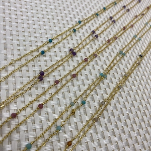 Gold plated copper O-chain with colorful faceted natural stone beads for DIY jewelry