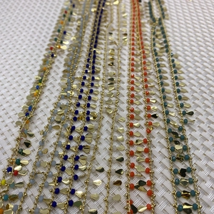 Handmade golden chain with faceted natural stone beads and water drop pendants for DIY jewelry