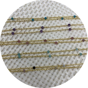 Gold-plated copper chain rolls with faceted colorful natural stone beads for DIY jewelry