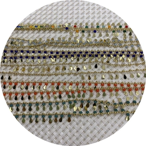 Beaded gold chain with natural stone drops and colorful crystals for DIY jewelry making