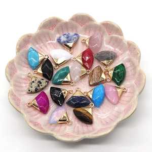 Fan-shaped natural gemstone pendants with gold plating and hanging rings for DIY jewelry