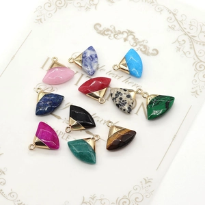 Multicolor fan-shaped natural stone pendants with gold metal caps for DIY jewelry making
