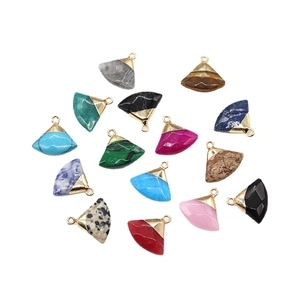 Assorted fan-shaped natural stone pendants with gold metal bails for DIY jewelry making