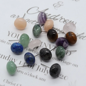 Natural Stone Stud Earrings Amethyst Tiger Eye Green Aventurine Flat Round Lapis Lazuli Cabochon Wedding Party Jewelry Women