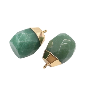 Faceted green aventurine natural stone pendants with gold metal bails for DIY jewelry
