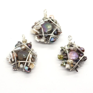 Handmade Wire Wrapped Natural Freshwater Pearl Pendant Stone Baroque Button Shape Boho Jewelry Finding Pendant Only Without Chain