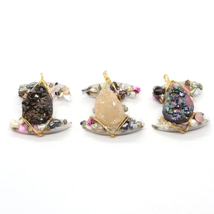 Natural freshwater pearl and crystal pendants with handmade gold wire wrapping