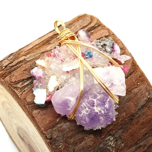 Natürlicher Amethyst Rohstein Drahtumwickelt Anhänger Unregelmäßig Legierung Kristall Bunter Kies DIY Schmuckherstellung Zubehör