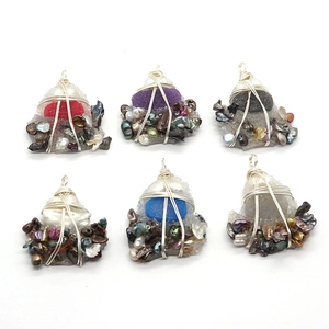 Bohemian wire wrapped natural pearl and resin pendants in six assorted colors