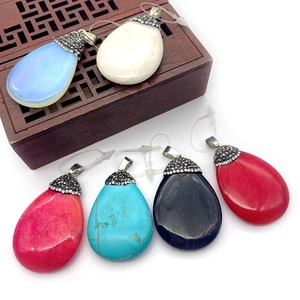 Natural Stone Teardrop Pendant Only Without Chain For Women Vintage Rhinestone Inlaid Water Drop DIY Jewelry Accessories