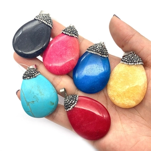 Set of 6 teardrop gemstone pendants in assorted colors with micro-pave rhinestone bails