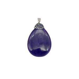 Waterdrop-shaped purple gemstone pendant with silver-plated rhinestone-encrusted bail