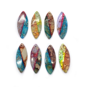 Set of 8 marquise emperor stone pendants with colorful mosaic patterns for DIY jewelry