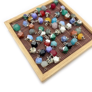 Faceted natural stone pendants in mixed colors with silver metal loops for DIY jewelry
