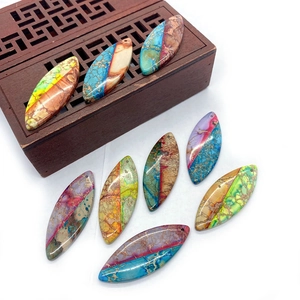 Natural Stone Marquis Shape Imperial Jasper Pendant Multicolor Spindle Gemstone For DIY Jewelry Making Findings Pendant Only