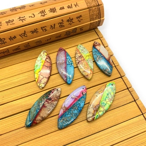 Rice-shaped natural turquoise pendants with colorful mineral veins for DIY jewelry