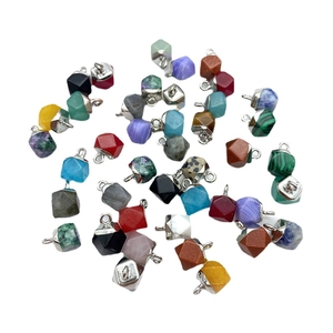 Faceted natural stone pendants in various colors with silver bails for jewelry making