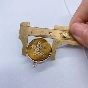Macro-opname van de natuurlijke tijgeroog hanger met een goudkleurig sterontwerp