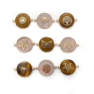 Ronde hangers van tijgeroog en rozenkwarts met gouden rand voor DIY sieraden maken