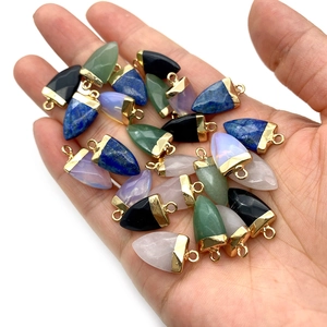 Pendentifs en pierre naturelle en forme de cône avec capuchons dorés pour la création de bijoux
