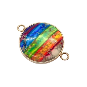 Connettore per gioielli in pietra imperiale colorata a forma di cuore dorato