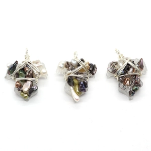 Three handmade wire-wrapped baroque pearl and crystal cluster pendants for DIY jewelry