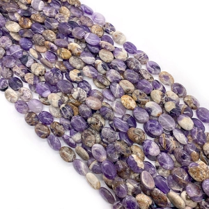 Natural oval amethyst loose beads 13x18mm with purple and white mineral textures