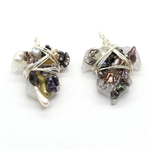 Handmade silver wire-wrapped pendant with natural freshwater pearls and crystal druzy