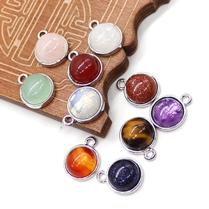 Natural Stone Round Wrapped Pendant Copper Edging For DIY Jewelry Making Necklaces Accessories Amethyst Rose Quartz Charms