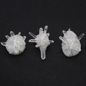 Natural white crystal cluster pendants with silver wire wrapping in various shapes