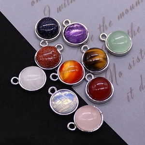 Natural tiger eye and goldstone round pendants with silver plated edge for DIY jewelry