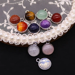 Handmade round natural tiger eye stone pendants with gold plated edges for DIY necklaces