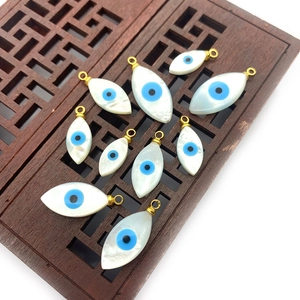 Natural White Shell Evil Eye Pendant Gold Plated Alloy Marquee Mother of Artificial Pearl Charms For DIY Jewelry Making Findings