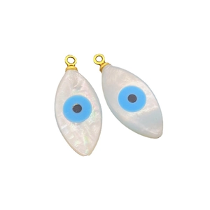 Natural sea shell evil eye charms with gold rings for DIY jewelry making sets