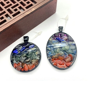 Natural Stone 7 Chakra Energy Healing Pendant Only (Without Chain) Oval Round Alloy Frame For DIY Jewelry Making Accessories