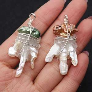 Handcrafted baroque pearl and crystal cluster wire-wrapped pendants in silver metal