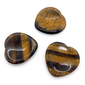 Polished heart-shaped natural tiger eye thumb stone with smooth worry relief surface