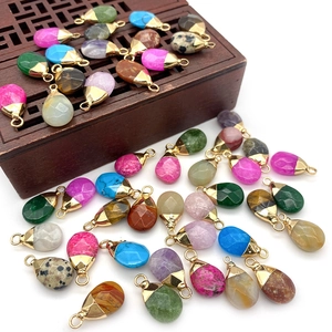 Natural Stone Faceted Water Drop Pendants Electroplated Alloy Cap Tiger's Eye Turquoise Gemstone Charms For DIY Jewelry Making